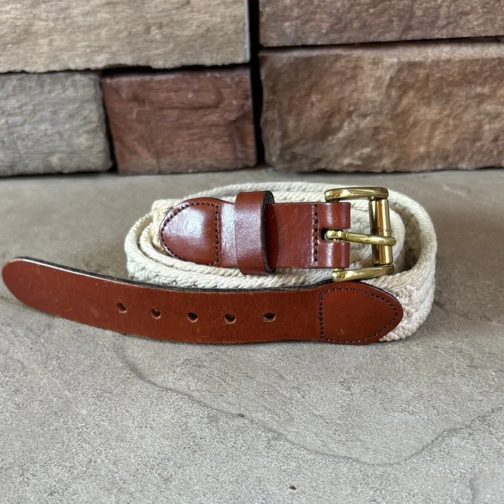 Leather Man sz 42 hand made leather and cloth belt with solid brass buckle